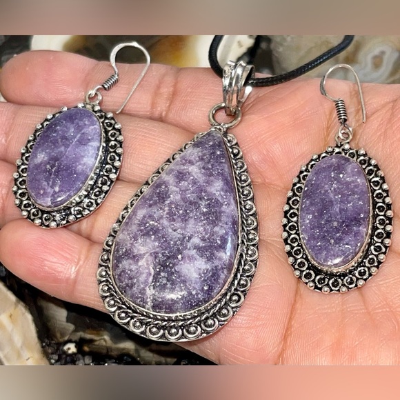 Lepidolite Pendant & Earrings Set - Picture 5 of 15